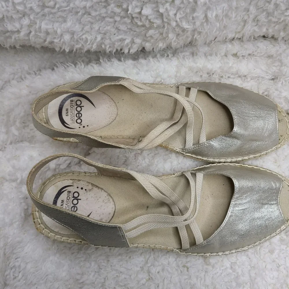 Abeo Bio System Delano Espadrille Wedge‎ Metalic Sandals Size 9